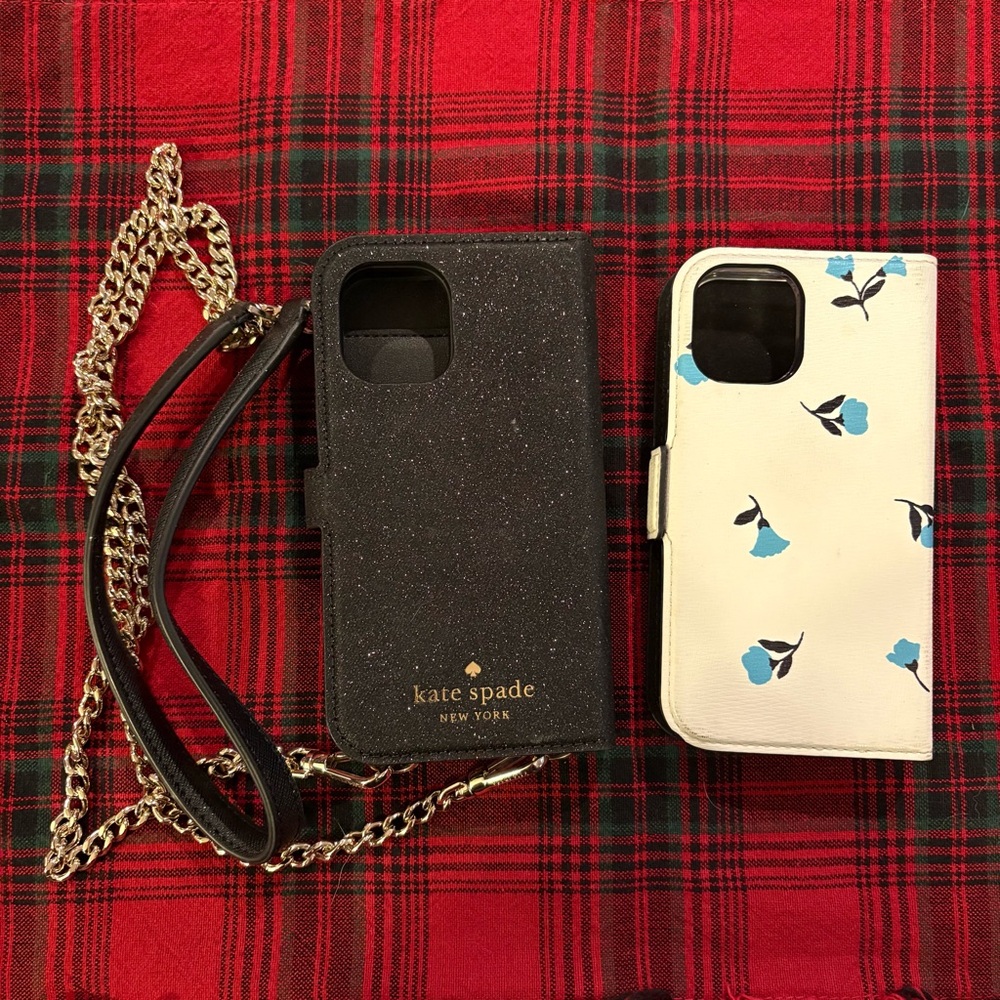 Kate Spade Glitter Black & Dainty Bloom IPhone 12 mini Magnetic Wrap Folio Cases